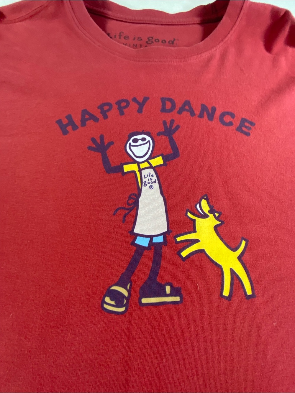 Vintage Life Is Good “Happy Dance” Crusher Long Sleeve Shirt  Large Red